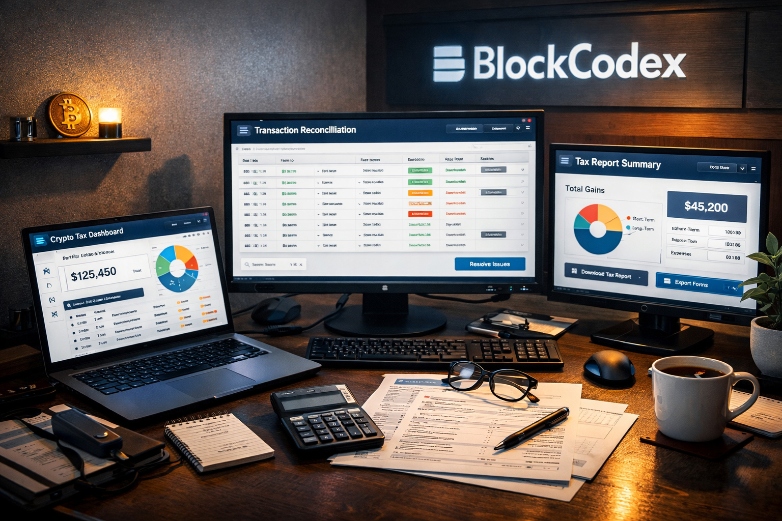 best crypto tax tools compared showing portfolio tracking and tax reporting workspace with BlockCodex setup