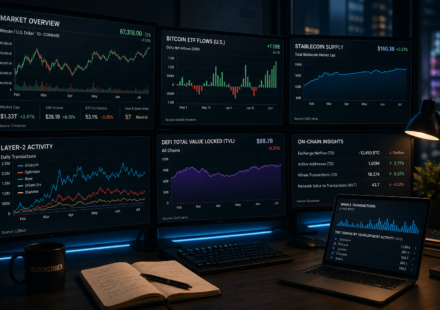 crypto on-chain trends dashboard showing ETF flows stablecoin supply DeFi TVL and Layer-2 activity analysis