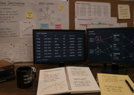 analyze whale activity using on-chain data showing large wallet transfers, exchange inflows, wallet clusters, accumulation distribution patterns and liquidity context