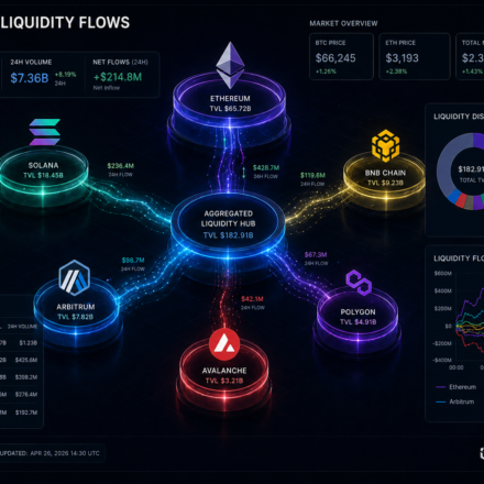 Liquidity in Crypto markets: dashboard showing cross-chain capital flows, TVL, volume and liquidity distribution across Ethereum, Solana and DeFi ecosystems
